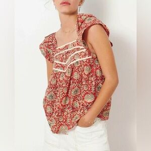 ba&sh peio rouge floral red blouse top